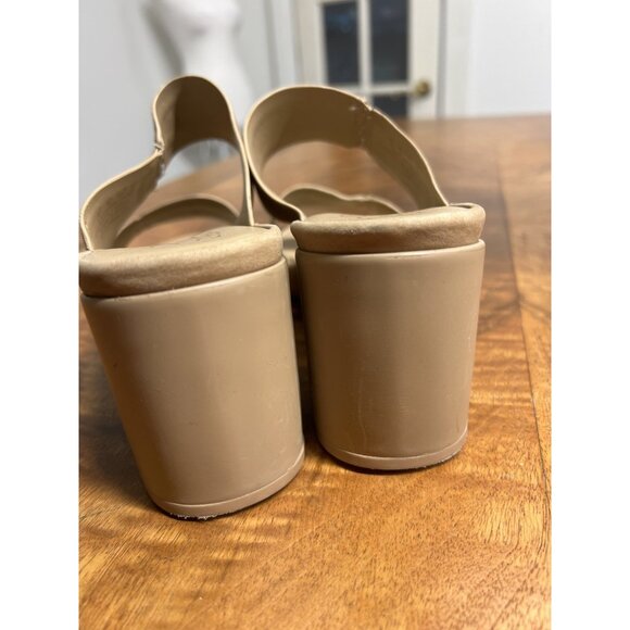 Naturalizer Women’s 7 Chunky Block Heels Sandals Tan Leather Slip On Comfort - Picture 6 of 9